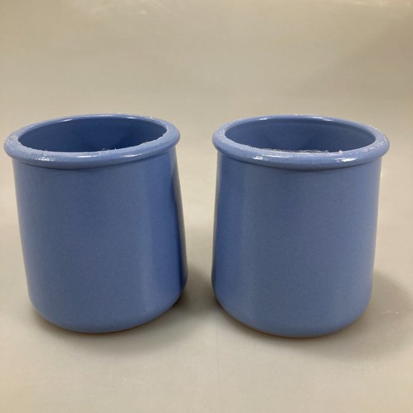 2 La Fermiere Blue Glazed Terra Cotta Yogurt Pots - Picture 2 of 3
